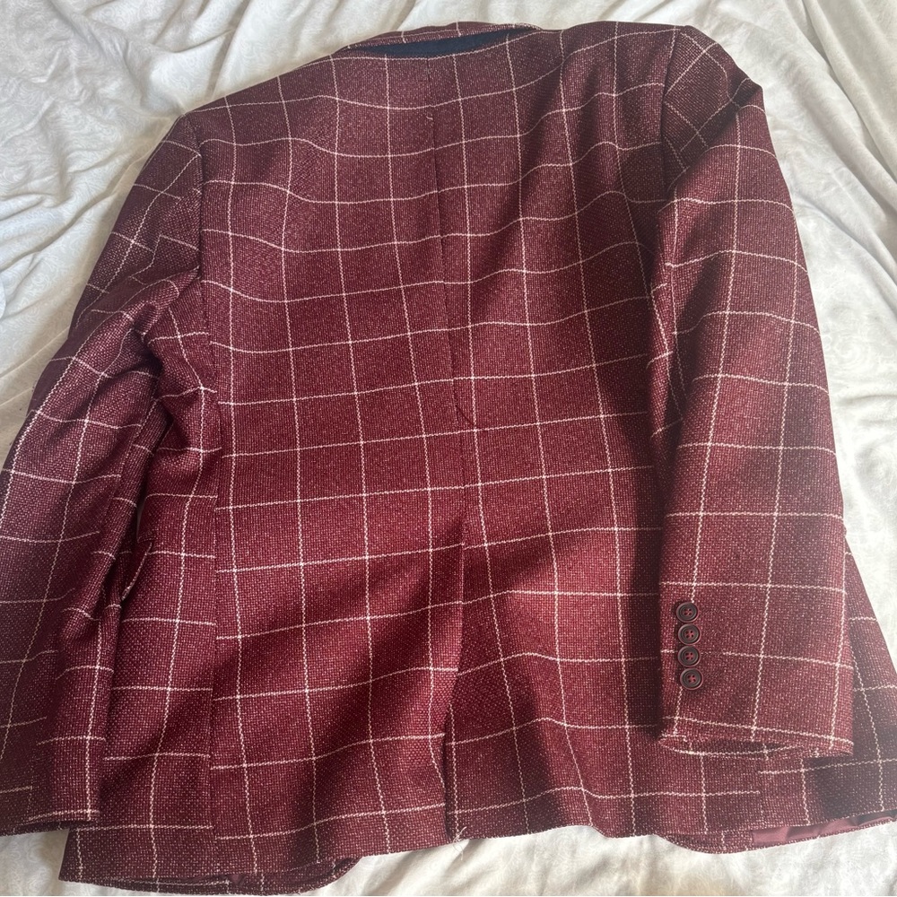 Men's Maroon Grid Pattern Blazer - image 7
